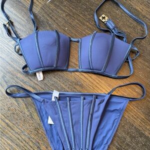 NWT. LA PERLA Graphique Couture black strip padded halter bikini swimsuit IT44